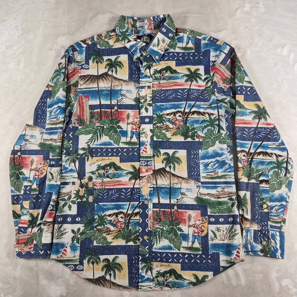 Reyn‎ Spooner Long Sleeve Shirt Men's Medium Christmas Santa Mele Kalikimaka